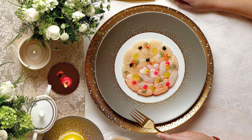 Hokkaido Sea Scallops And Blue Lobster Ocean Carpaccio, Caviar With Citrus And Extra Virgin Olive Oil Pearls