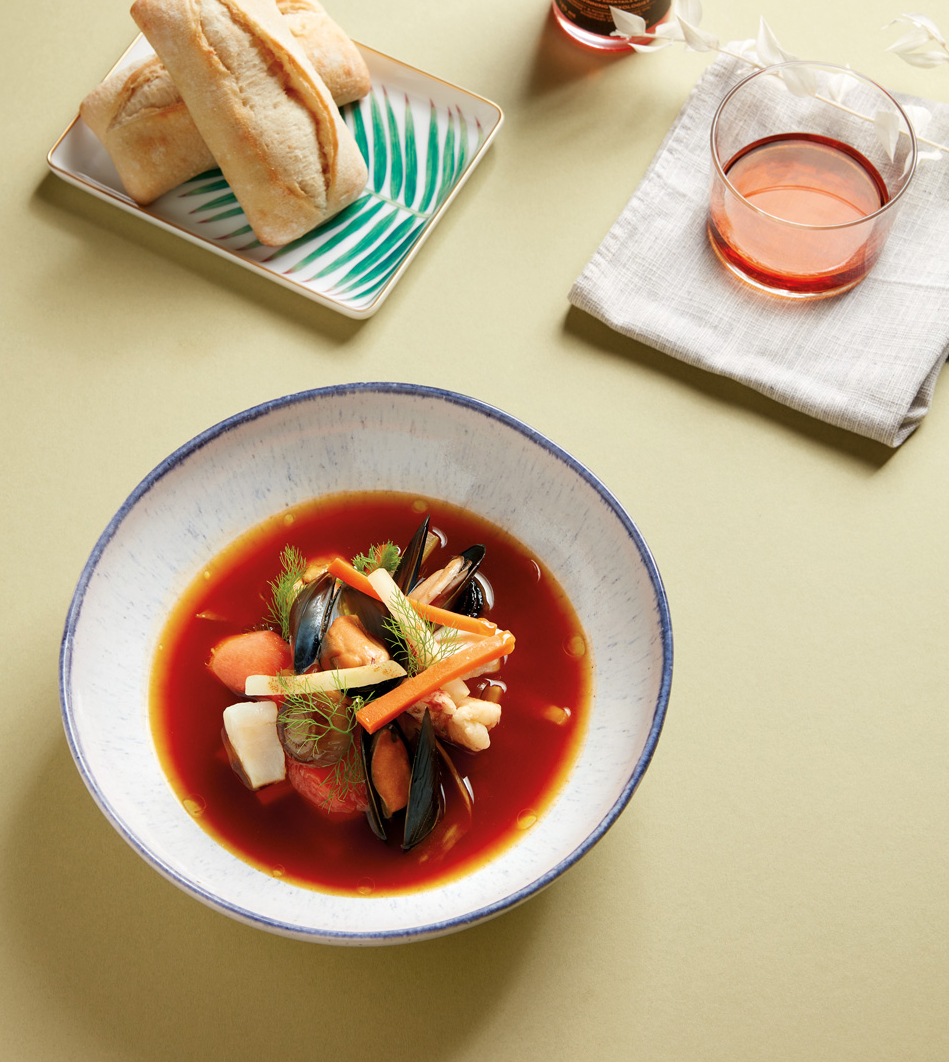 Bouillabaisse with Salmon, Cod, Mussels, Prawn, Fennel